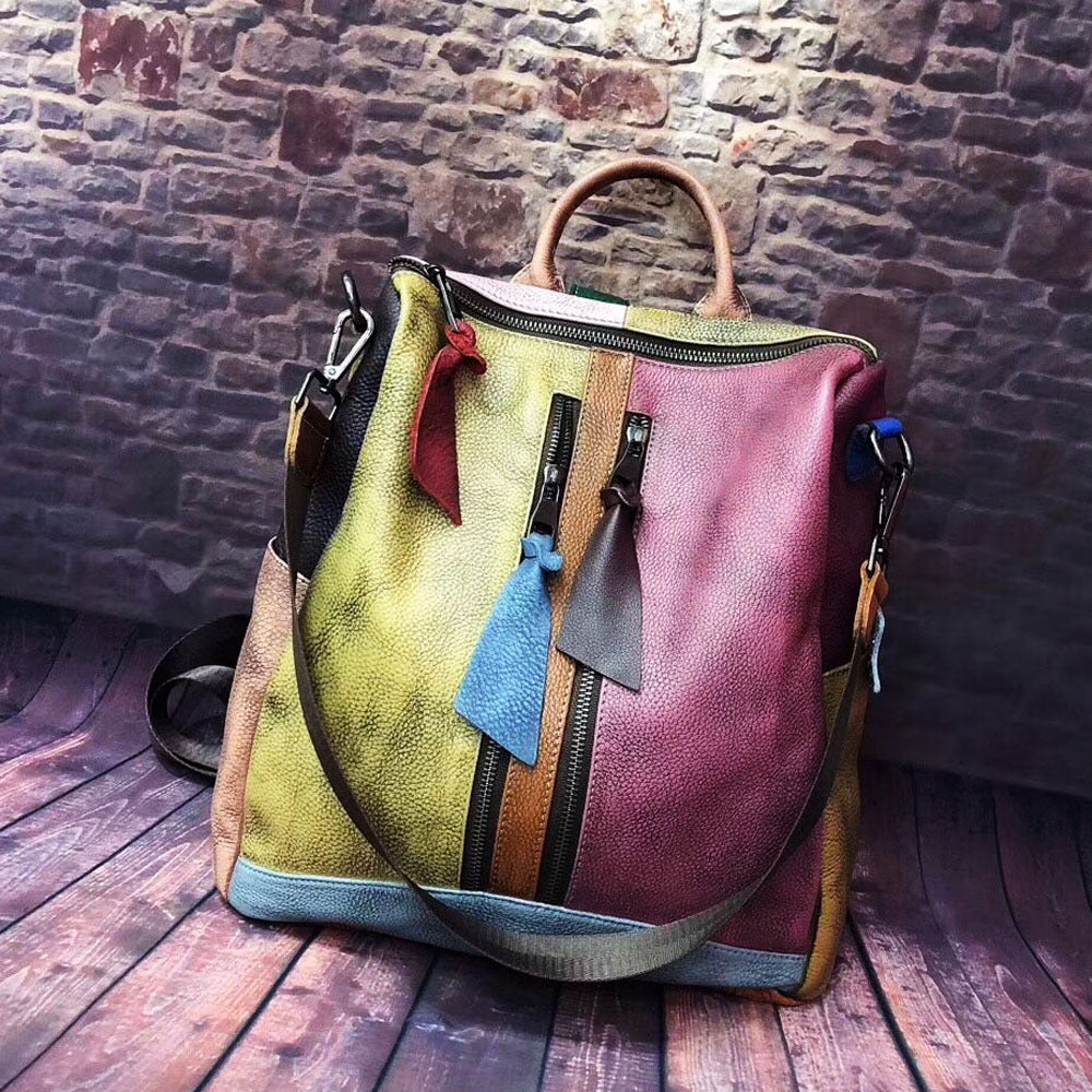 Fashion retro women's handbag, color rubbing, old Backpack