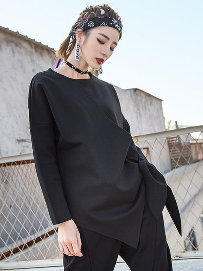 SOLID LONG SLEEVE BOWKNOT T-SHIRT