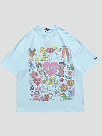 Original Round-Neck Cartoon Printed Loose T-Shirts Tops
