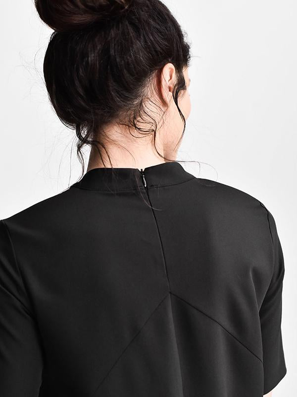Black High-Low Split-Joint Short Sleeves Long Dress