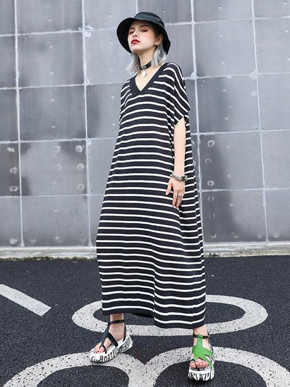 Striped V-neck Dress