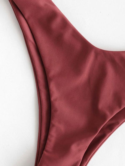 One Shoulder Plain Hollow Bikini Set