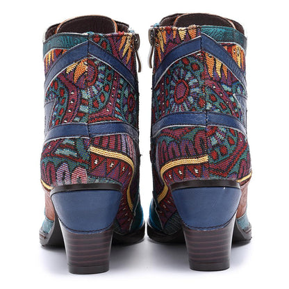 Stitching Jacquard Leather Boots