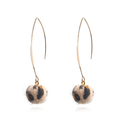 Leopard hair ball earrings