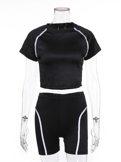 Contrast Trim Short Sleeve Tees And Shorts Suits