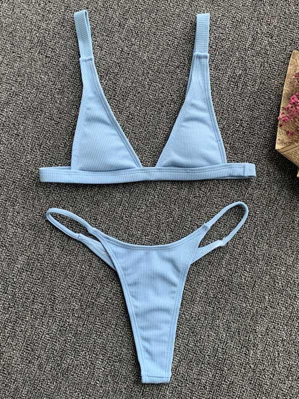 Solid Color Triangle Split Bikini Swimsuit