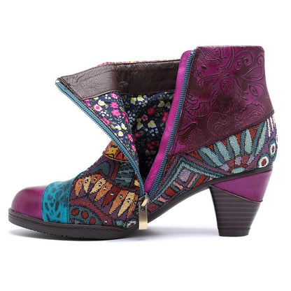 Handmade leather stitching Mongolian ethnic style boots