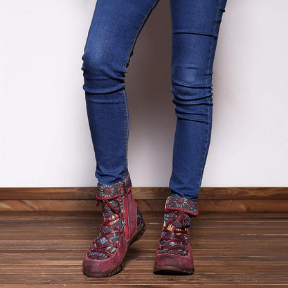 Outdoor leather comfortable flat women's boots