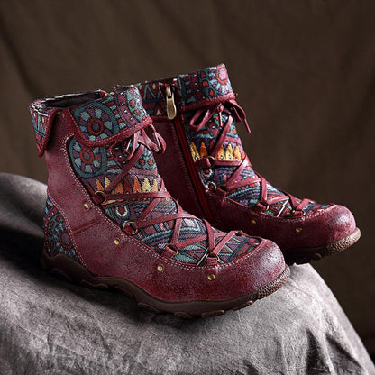 Outdoor leather comfortable flat women's boots