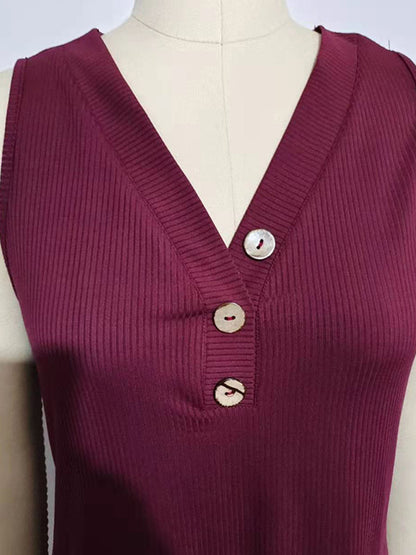 Simple Loose Split-Joint V-Neck Knitting Vest Top