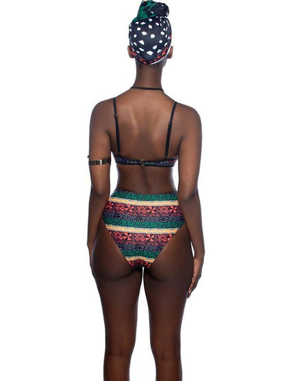 High Waist Striped Bikinis Swimwear