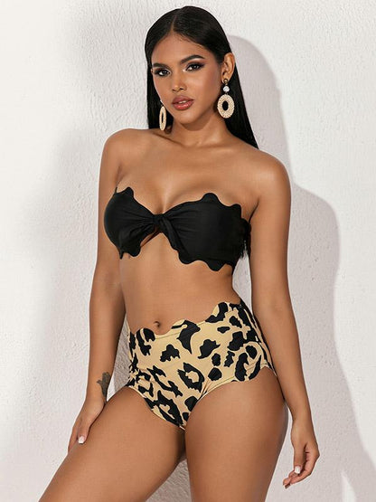 Strapless Bow Split Type Bikini Swimsuit