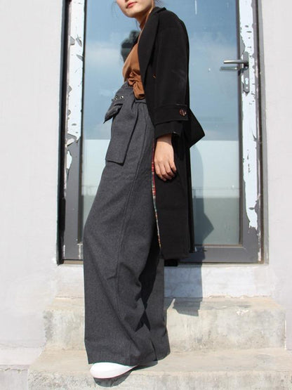 PERSONALITY BELT EMPIRE WOOLEN WIDE LEG PANTS - Zebrant