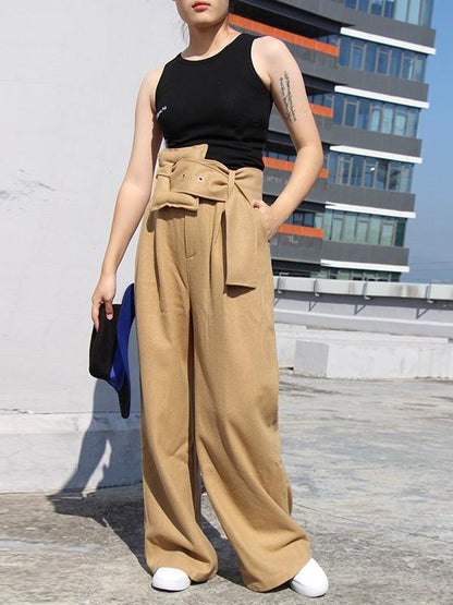 PERSONALITY BELT EMPIRE WOOLEN WIDE LEG PANTS - Zebrant
