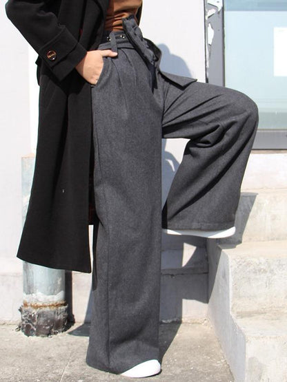PERSONALITY BELT EMPIRE WOOLEN WIDE LEG PANTS - Zebrant