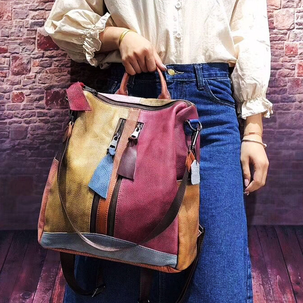 Fashion retro women's handbag, color rubbing, old Backpack