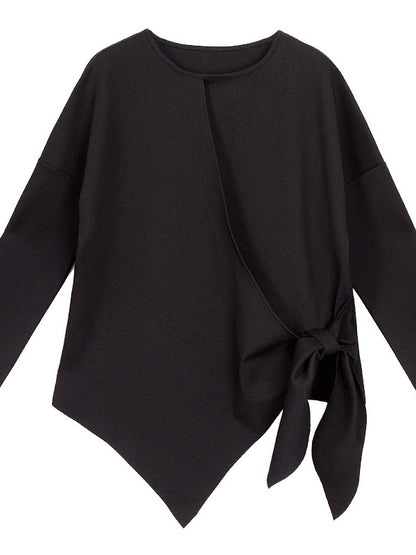 SOLID LONG SLEEVE BOWKNOT T-SHIRT
