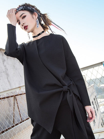 SOLID LONG SLEEVE BOWKNOT T-SHIRT