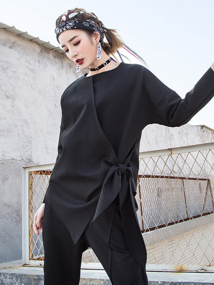 SOLID LONG SLEEVE BOWKNOT T-SHIRT