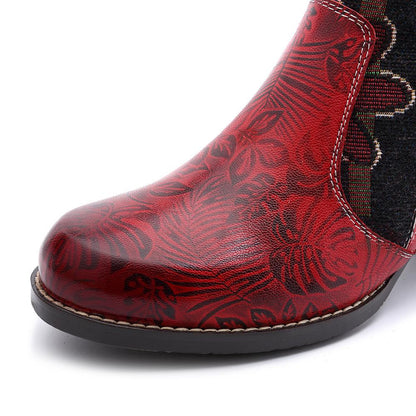 Casual vintage ethnic leather knee boots