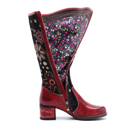 Casual vintage ethnic leather knee boots