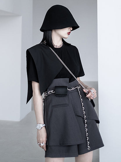 Urban Asymmetric Split-Front Solid Color Short Sleeves T-Shirt Top
