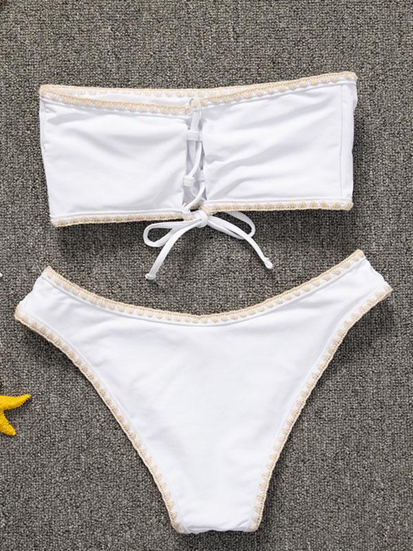 Solid Color Strapless Split Bikini Swimsuit