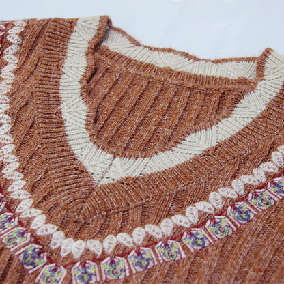Fashion sexy wool flare sleeve pullover V-neck Vintage embroidered sweaters