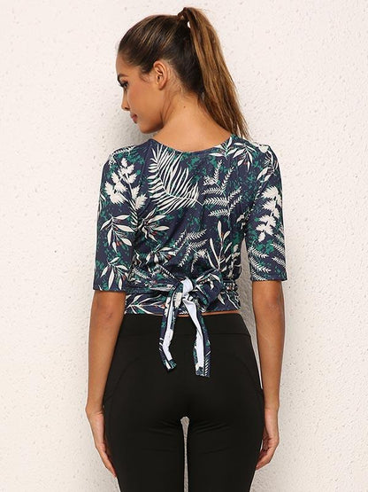 Leaf Printed Bandage Sports T-shirt