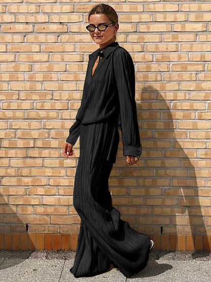 Urban Solid Color Long Sleeve Lapel Blouse Tops