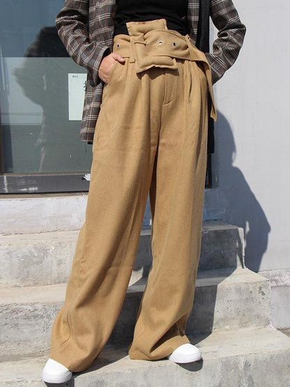 PERSONALITY BELT EMPIRE WOOLEN WIDE LEG PANTS - Zebrant