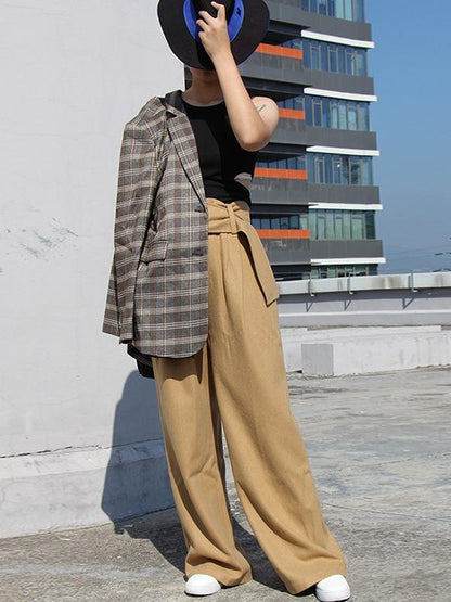 PERSONALITY BELT EMPIRE WOOLEN WIDE LEG PANTS - Zebrant