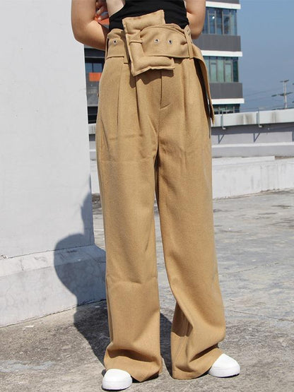 PERSONALITY BELT EMPIRE WOOLEN WIDE LEG PANTS - Zebrant