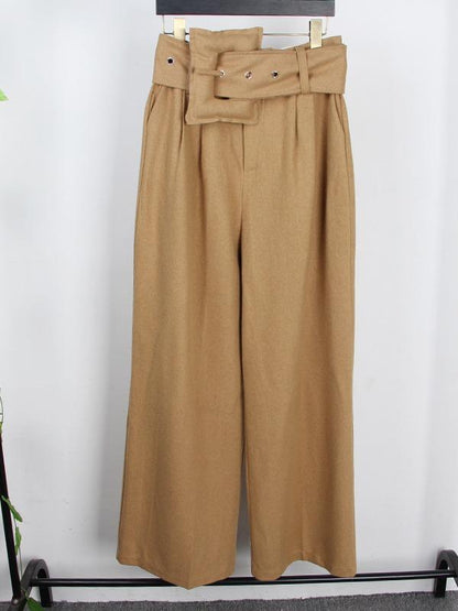 PERSONALITY BELT EMPIRE WOOLEN WIDE LEG PANTS - Zebrant