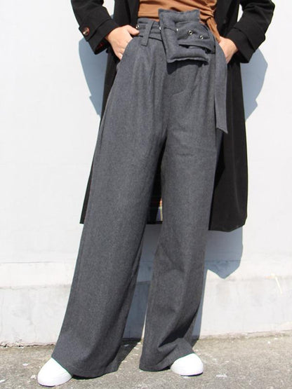 PERSONALITY BELT EMPIRE WOOLEN WIDE LEG PANTS - Zebrant