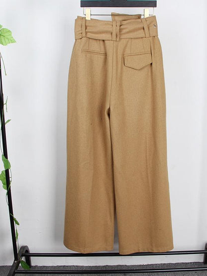 PERSONALITY BELT EMPIRE WOOLEN WIDE LEG PANTS - Zebrant