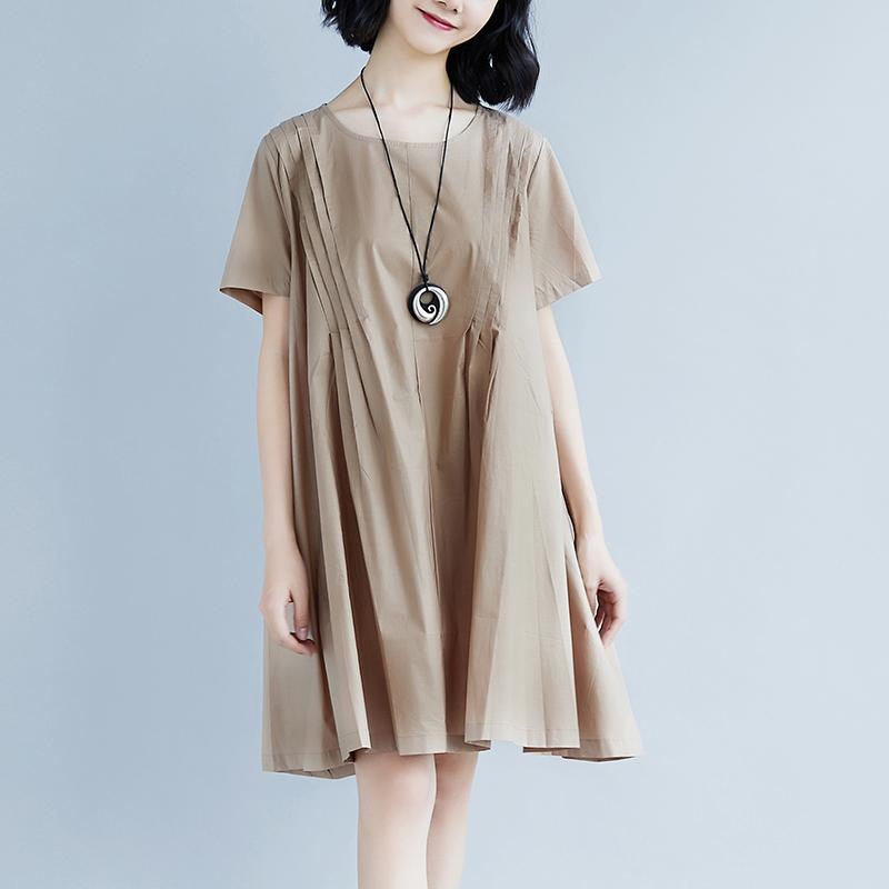 Casual Summer Short Sleeve Pockets Pleated Short Dress