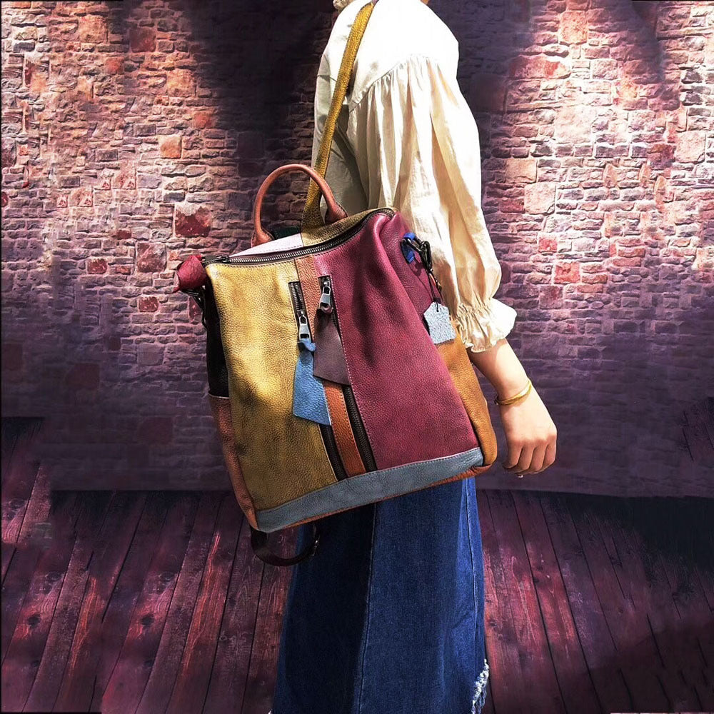 Fashion retro women's handbag, color rubbing, old Backpack