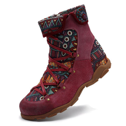 Outdoor leather comfortable flat women's boots
