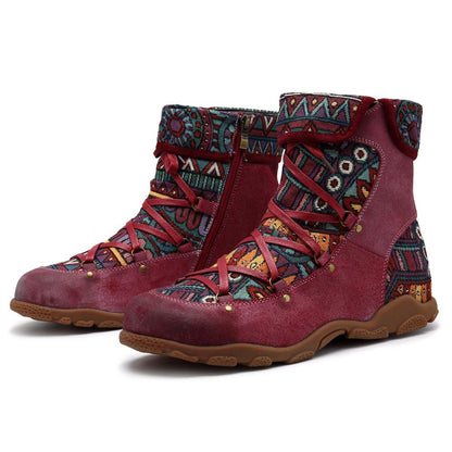 Outdoor leather comfortable flat women's boots