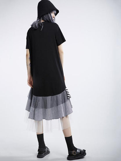 Mesh Split-joint Falbala Dress