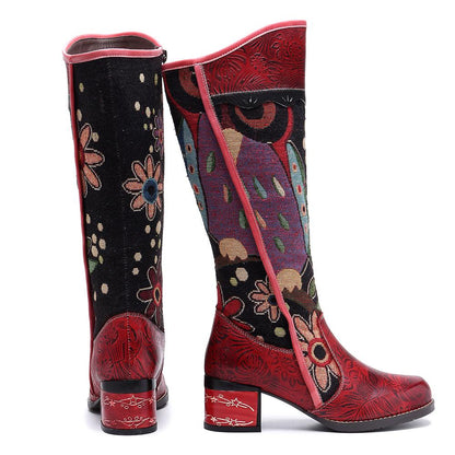 Casual vintage ethnic leather knee boots