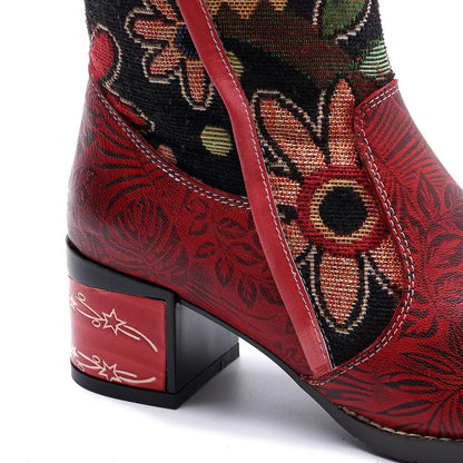 Casual vintage ethnic leather knee boots