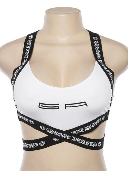 Halterneck Letter Printed Sport Tanks