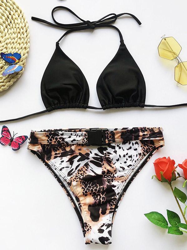 Sexy Net Yarn Leopard-Print Three-Piece Swimsuit
