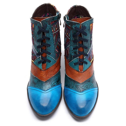 Stitching Jacquard Leather Boots