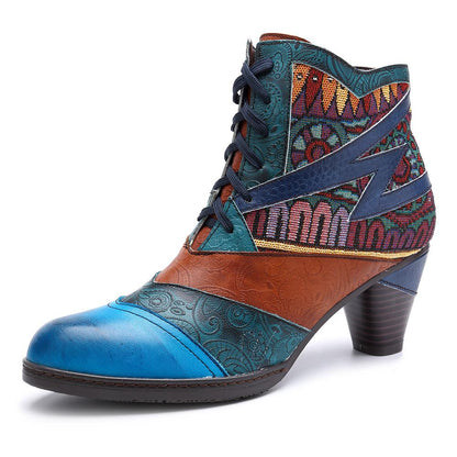 Stitching Jacquard Leather Boots