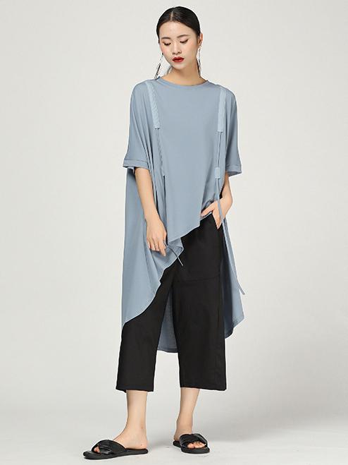 Retro Irregular Cotton Long T-shirt