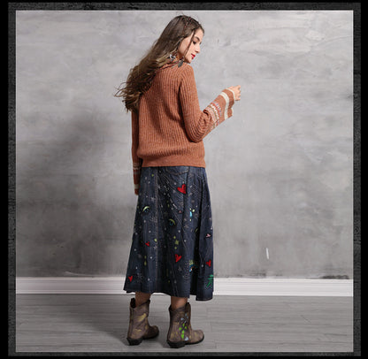 Fashion sexy wool flare sleeve pullover V-neck Vintage embroidered sweaters
