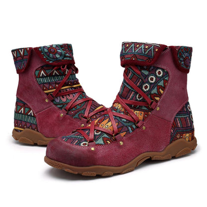 Outdoor leather comfortable flat women's boots